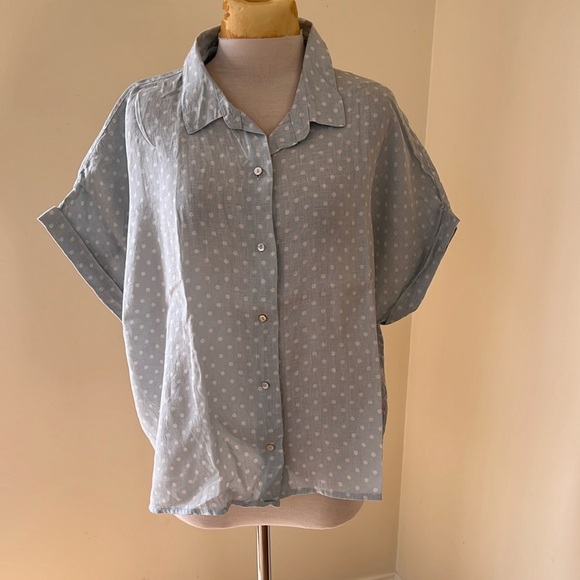 Rachel Zoe XL polka dot front button linen top. - Picture 1 of 6